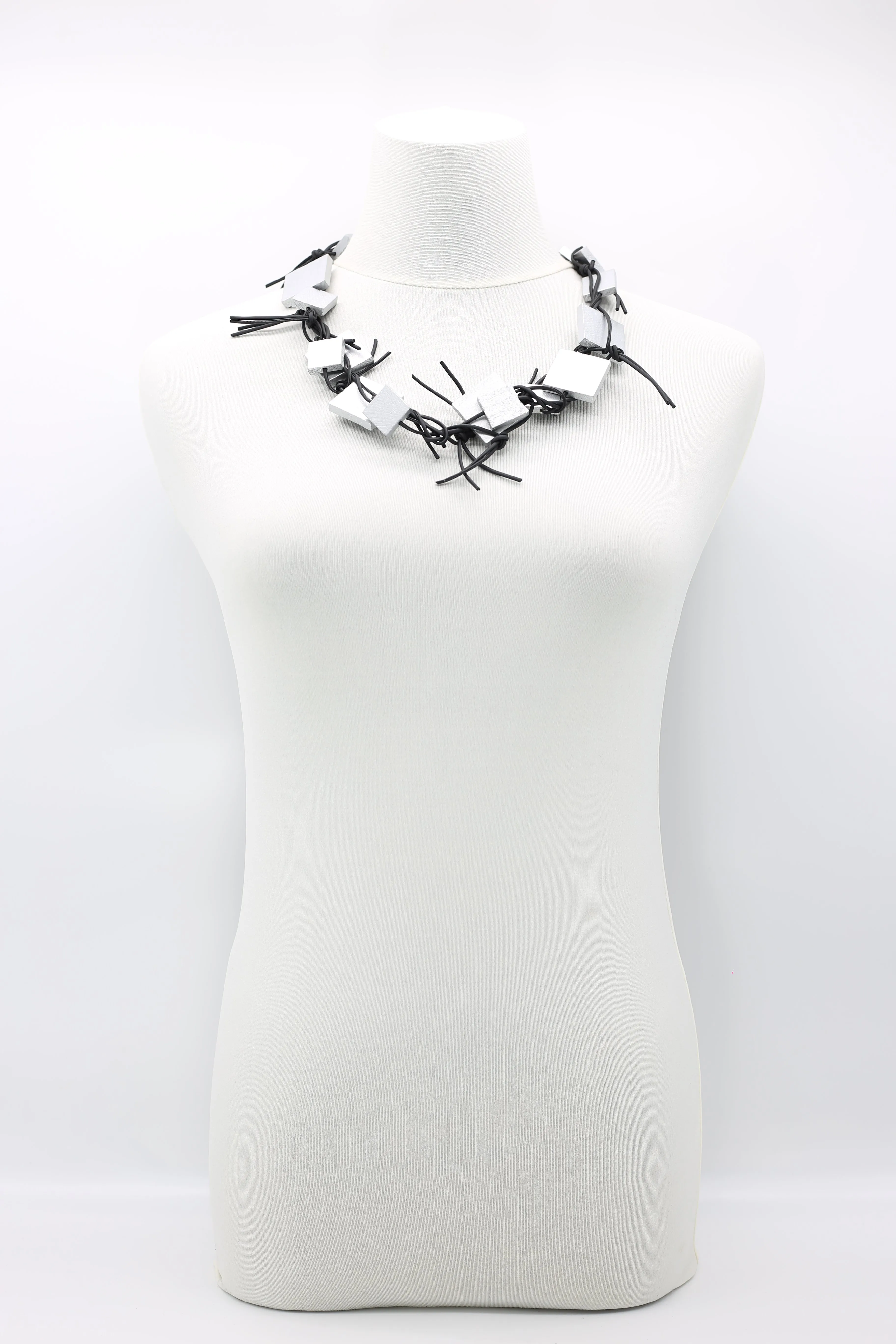 Wooden Squares on Leatherette Chain Necklaces