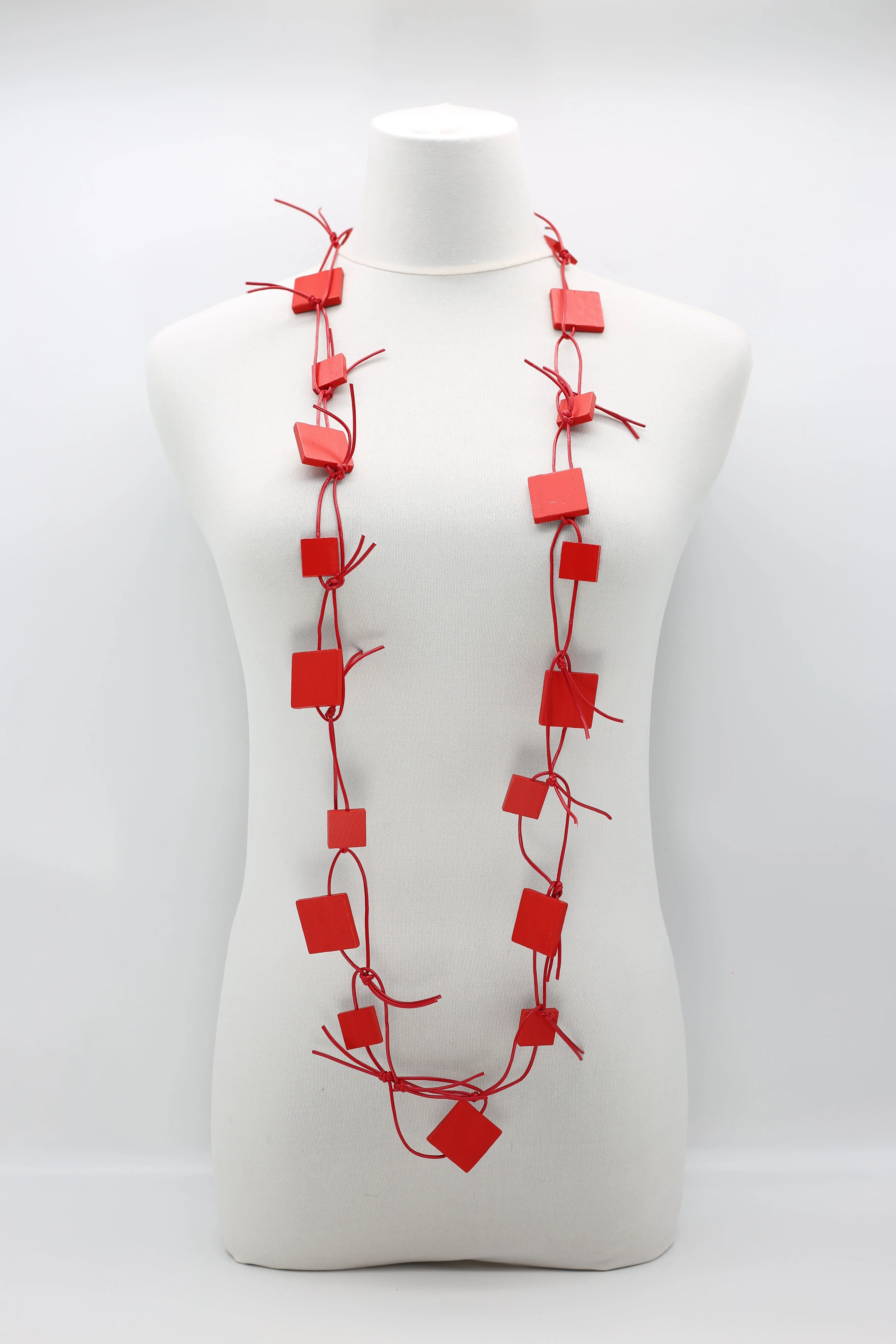 Wooden Squares on Leatherette Chain Necklaces