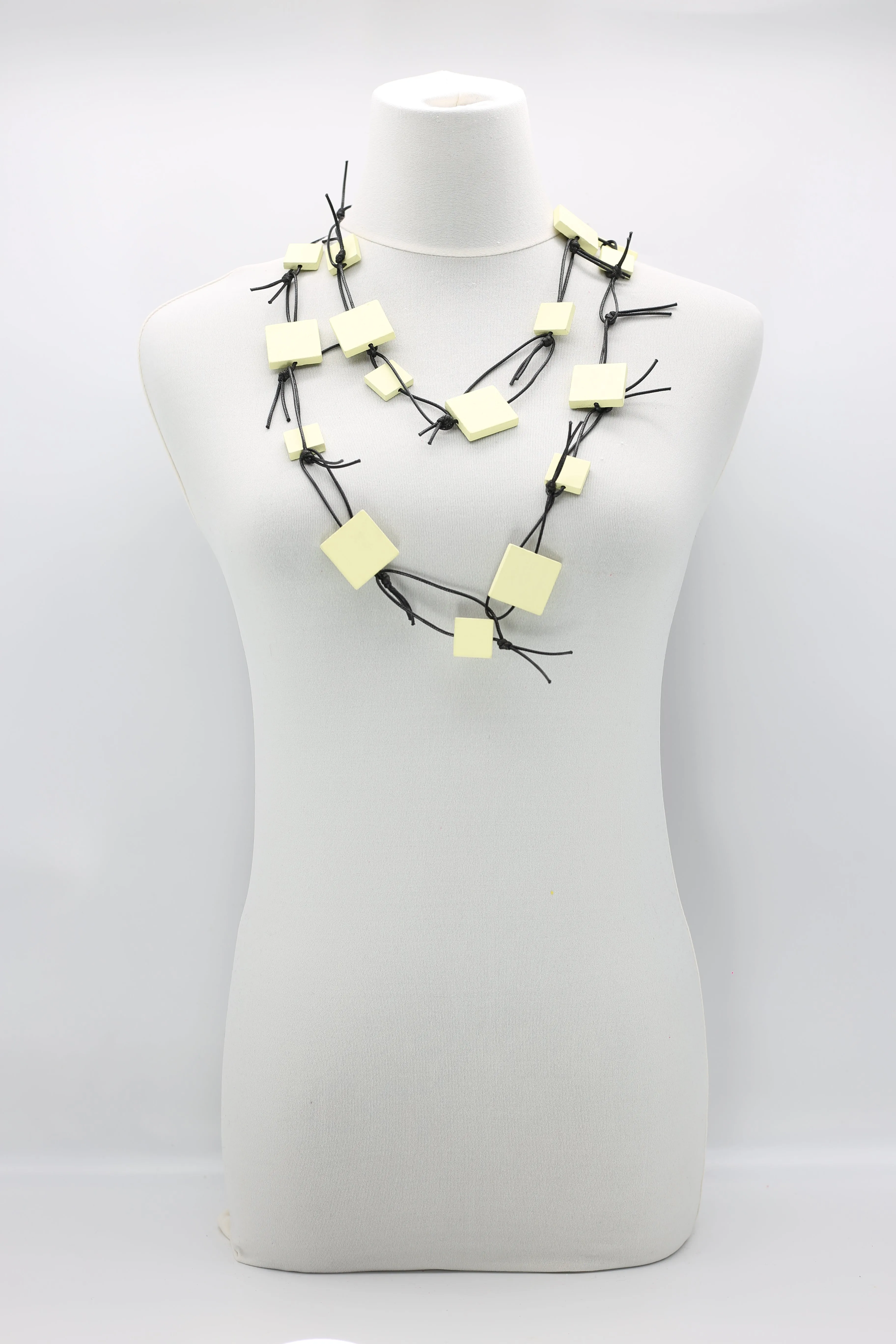 Wooden Squares on Leatherette Chain Necklaces