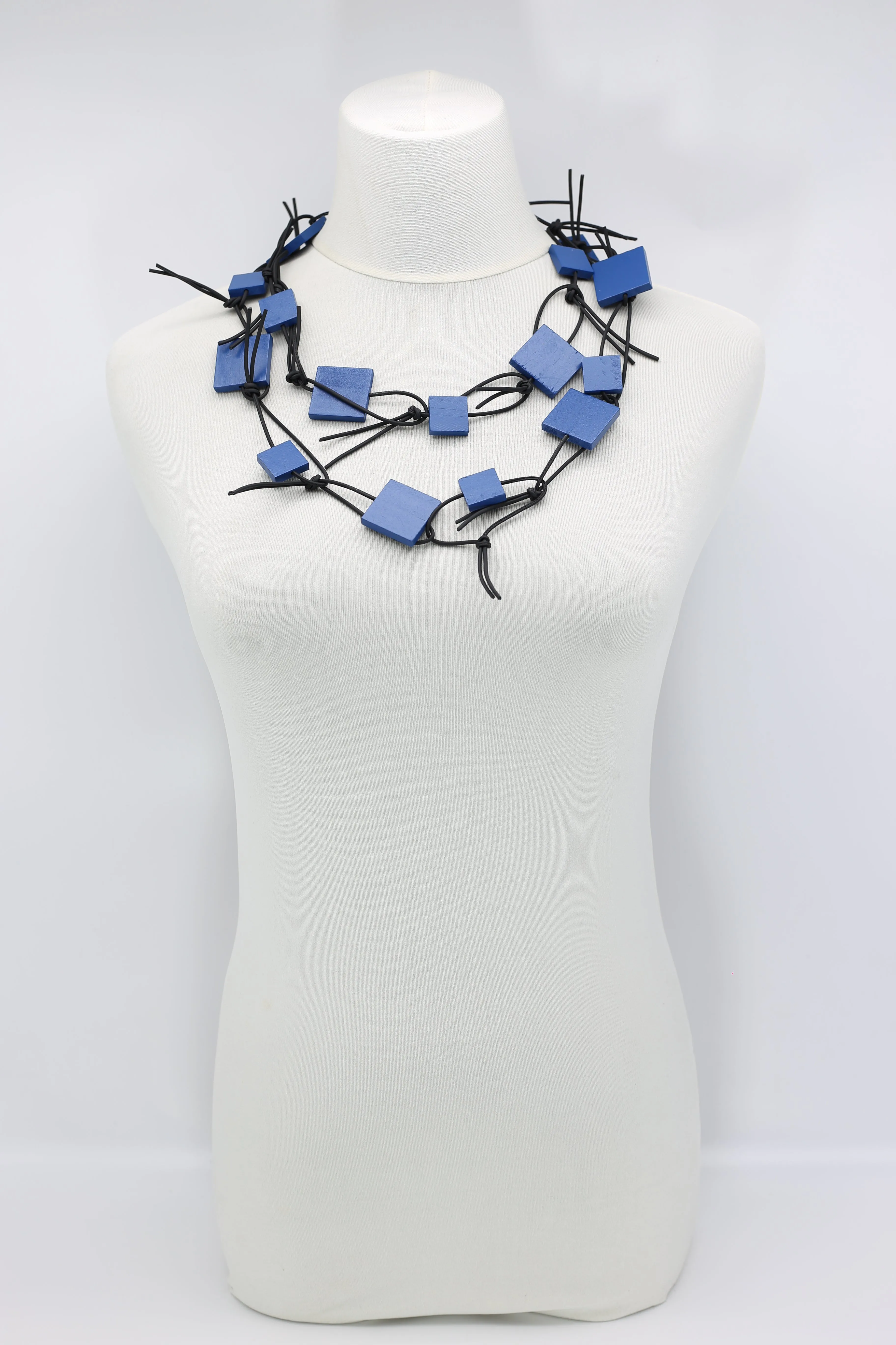 Wooden Squares on Leatherette Chain Necklaces