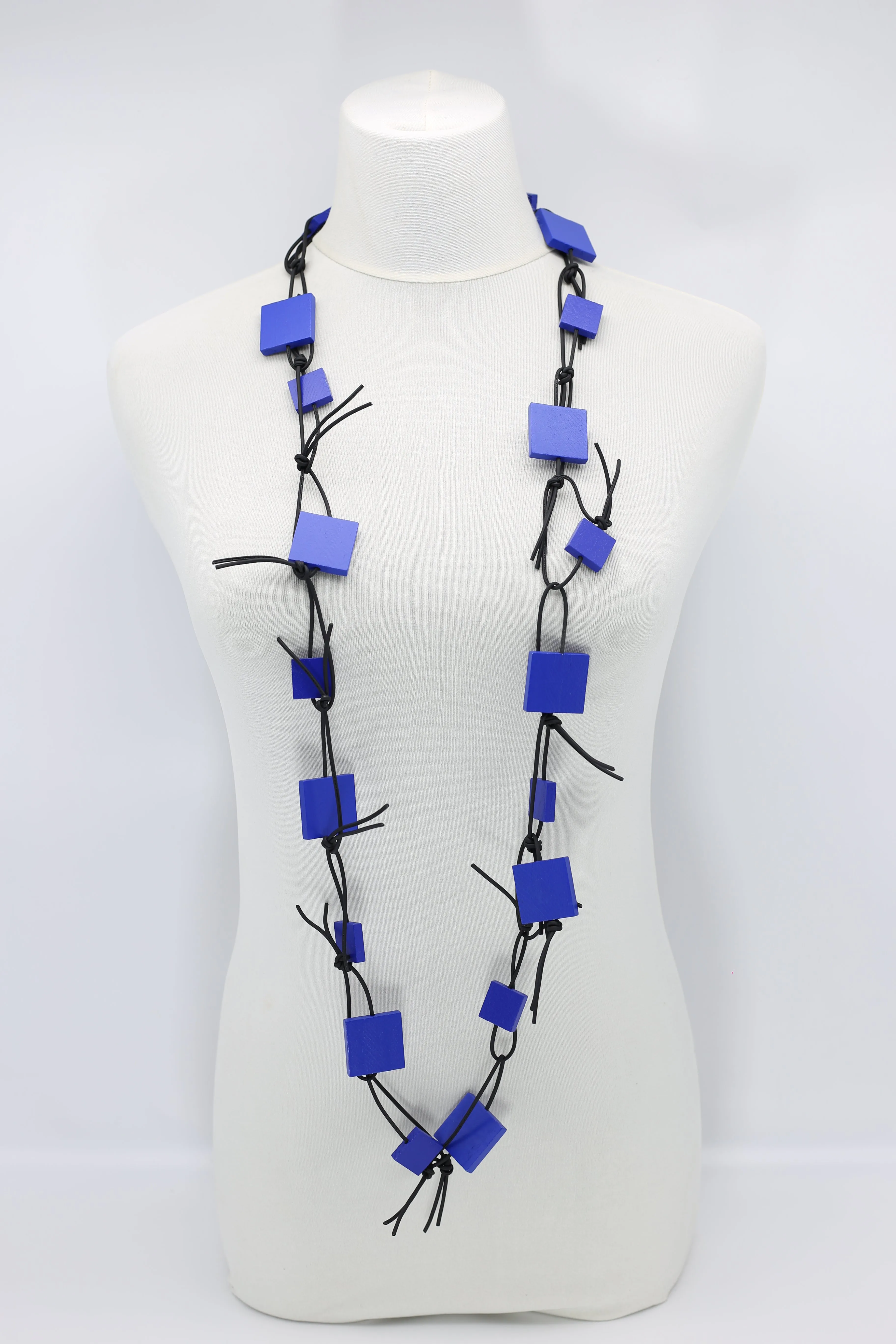 Wooden Squares on Leatherette Chain Necklaces
