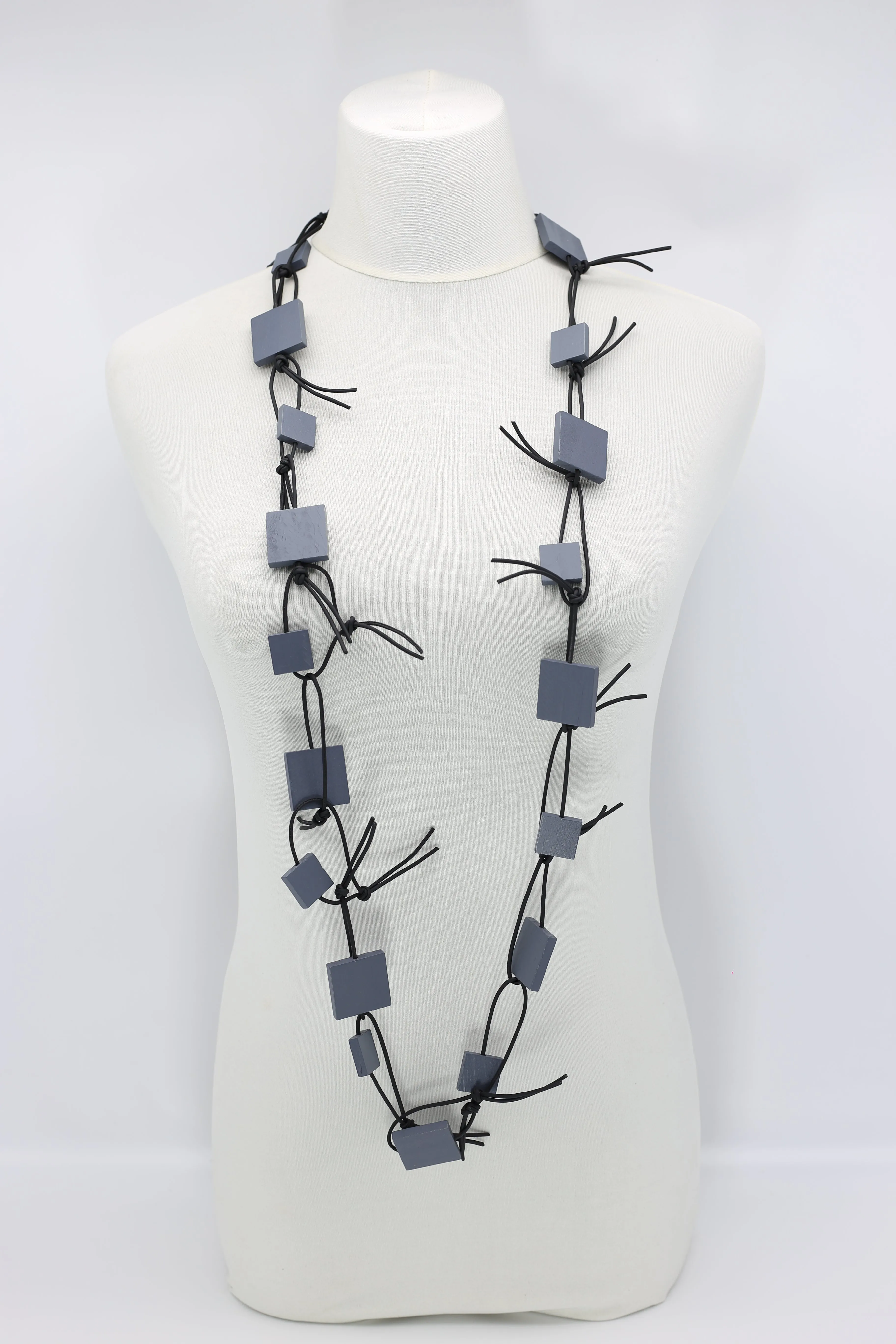 Wooden Squares on Leatherette Chain Necklaces