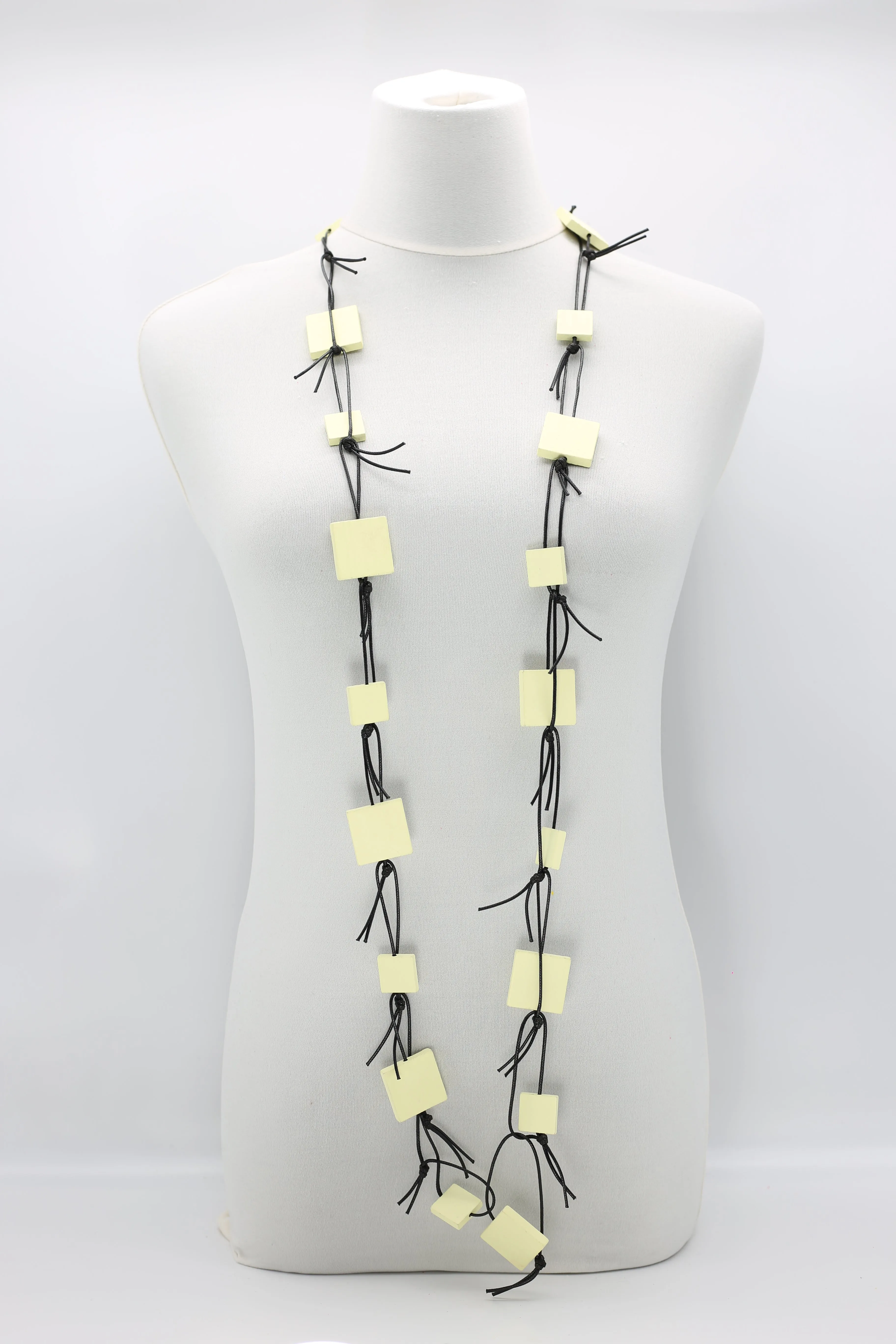 Wooden Squares on Leatherette Chain Necklaces