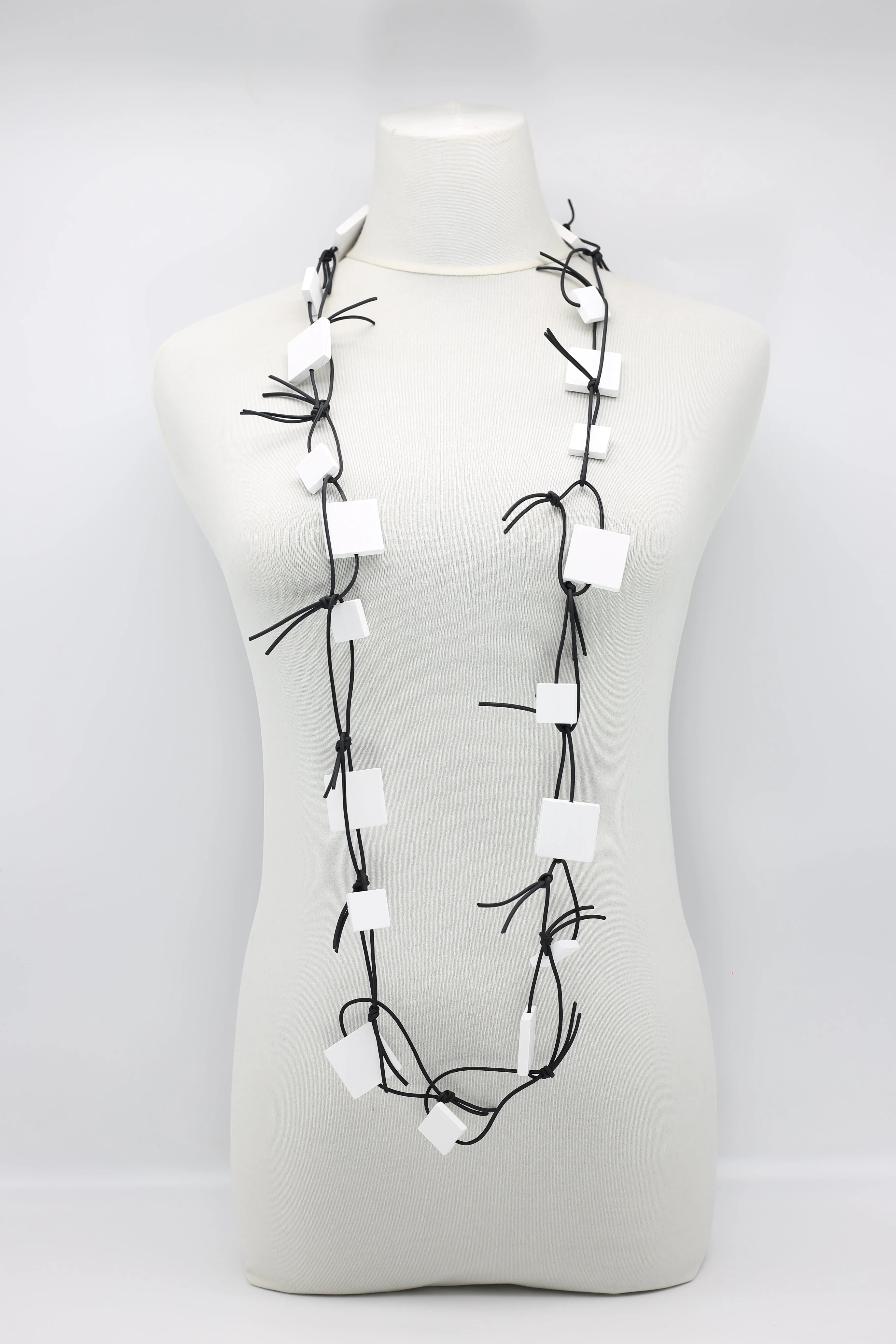 Wooden Squares on Leatherette Chain Necklaces