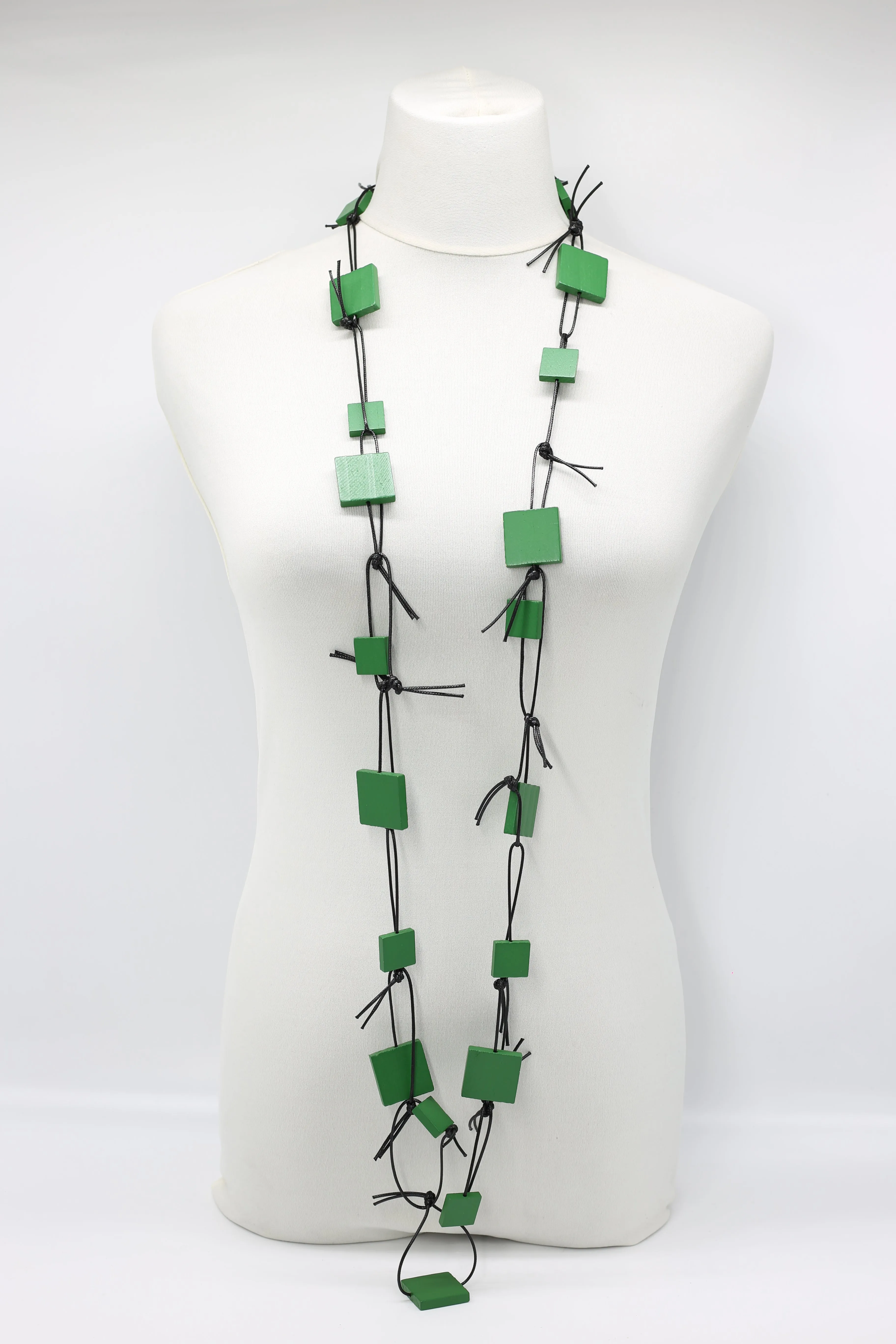 Wooden Squares on Leatherette Chain Necklaces