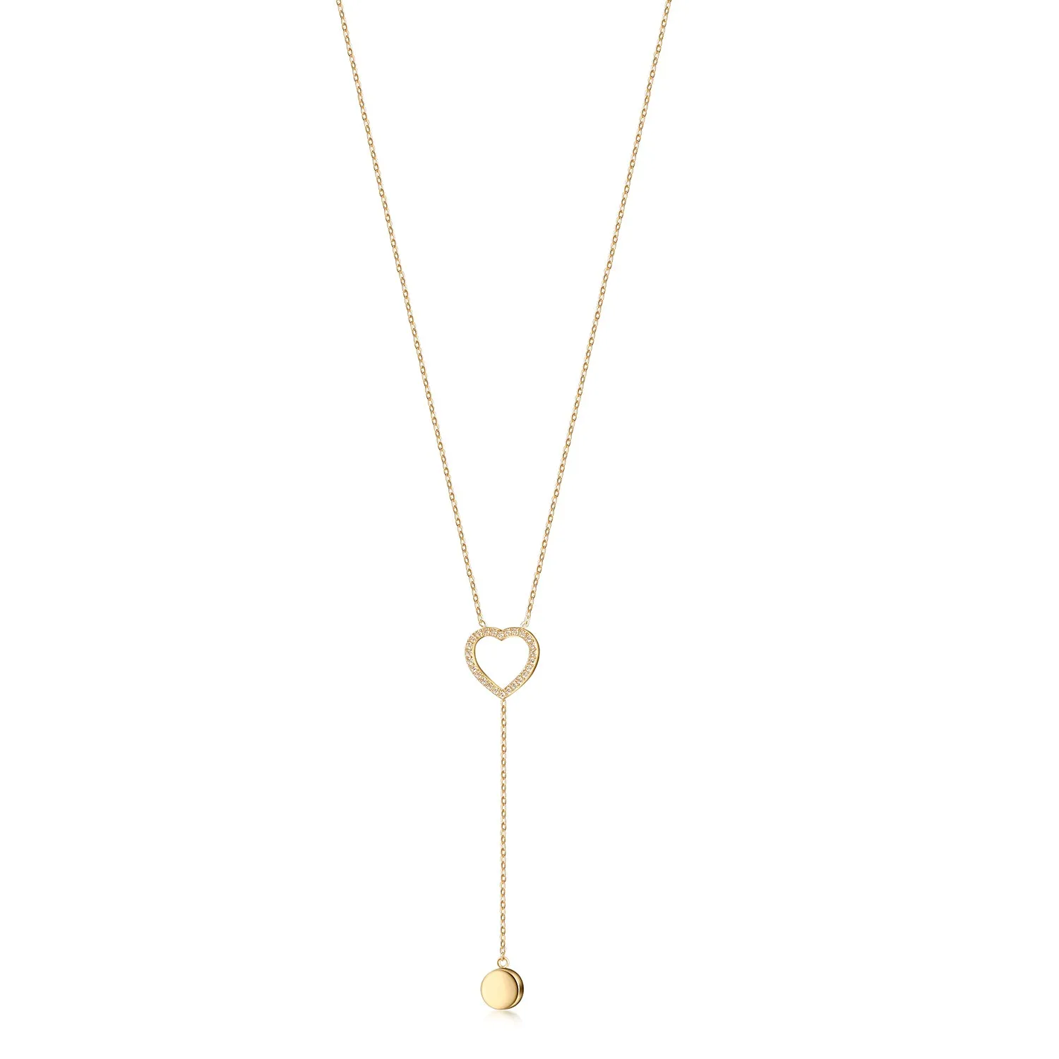 Y-Necklace with Heart & Disc Charms
