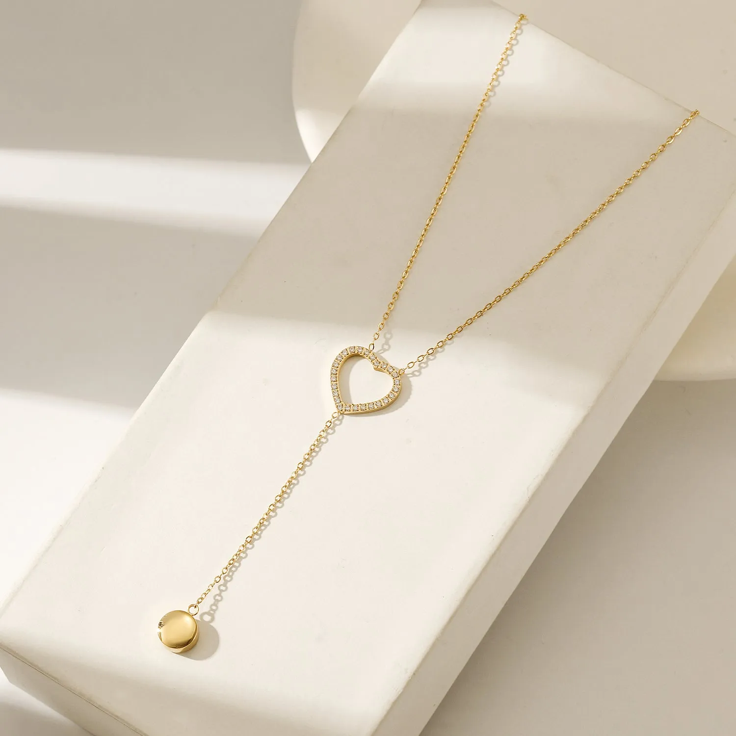 Y-Necklace with Heart & Disc Charms