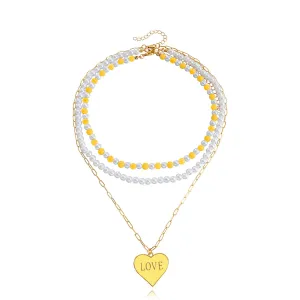 Yellow Enamel & Pearl 18K Gold-Plated Heart Pendant Necklace Set