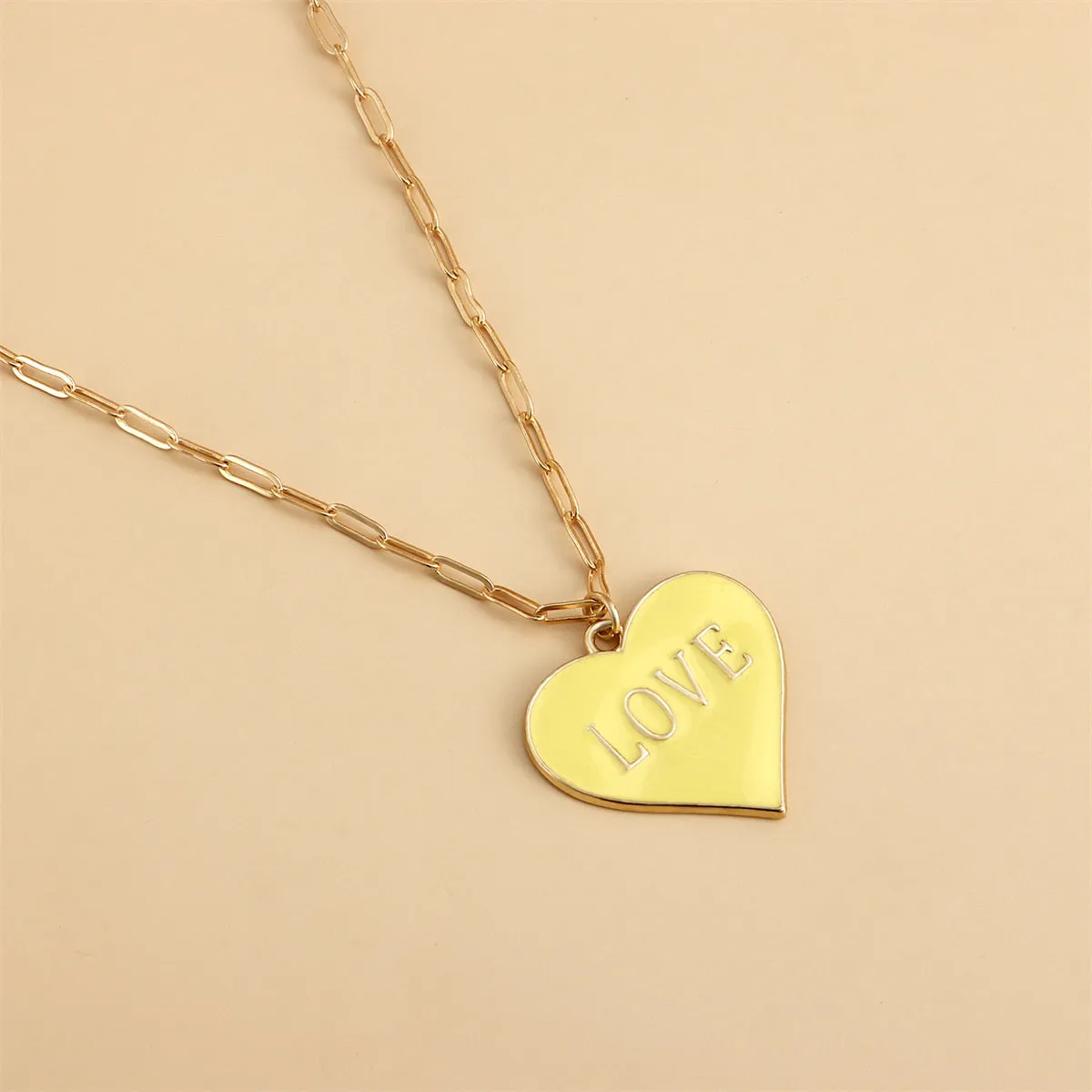Yellow Enamel & Pearl 18K Gold-Plated Heart Pendant Necklace Set