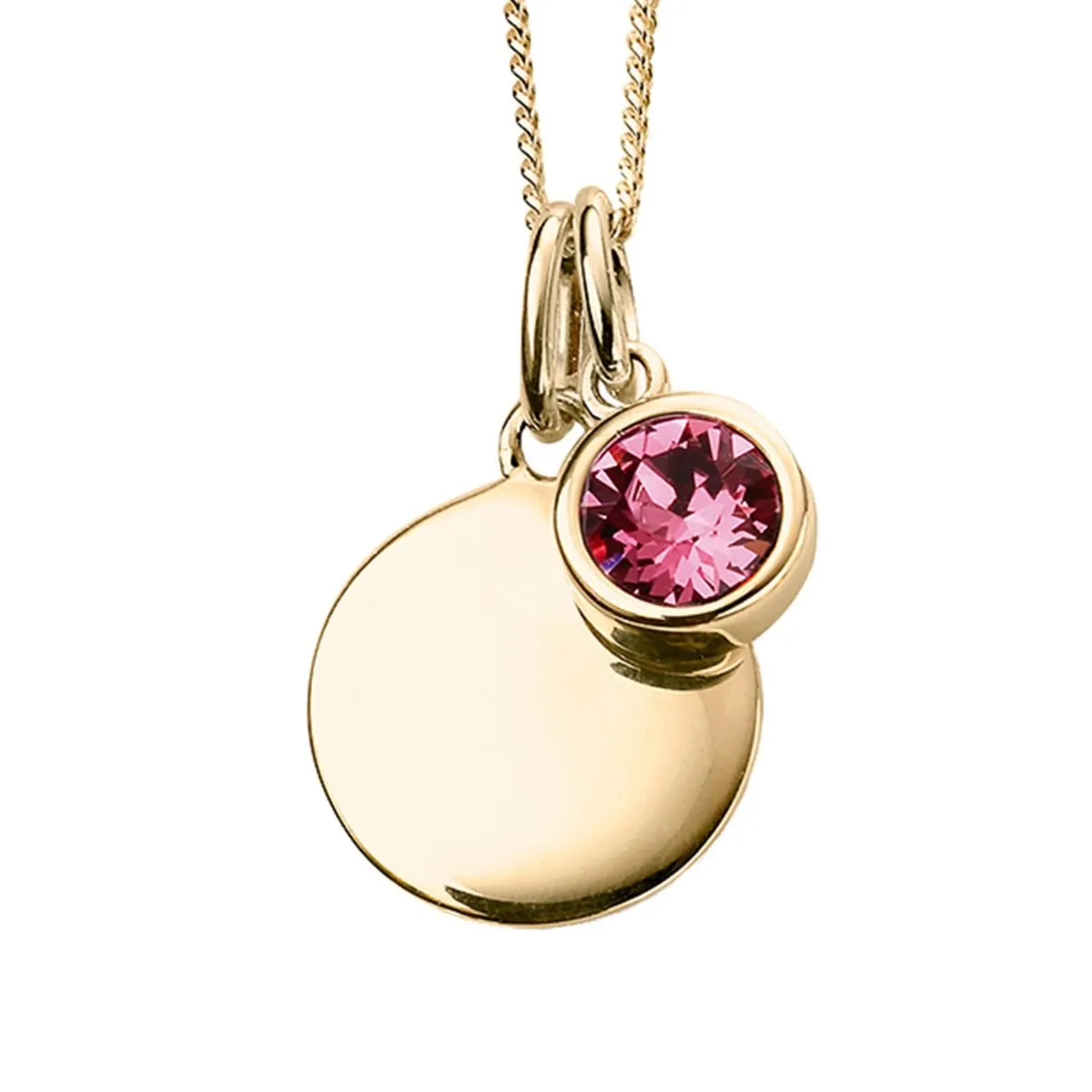 Yellow Gold Plated Sterling Silver Birthstone Round Disc Pendant Necklace