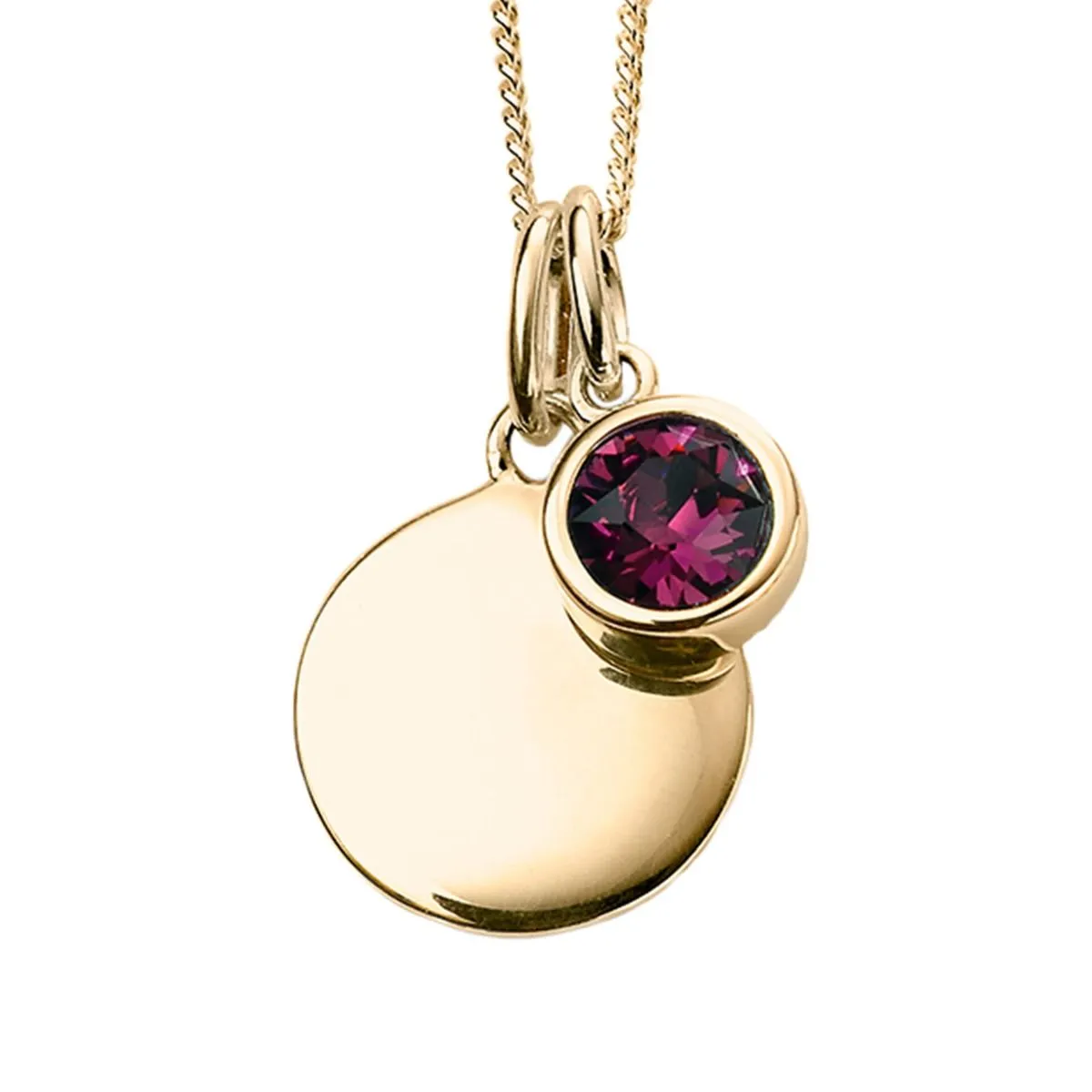 Yellow Gold Plated Sterling Silver Birthstone Round Disc Pendant Necklace