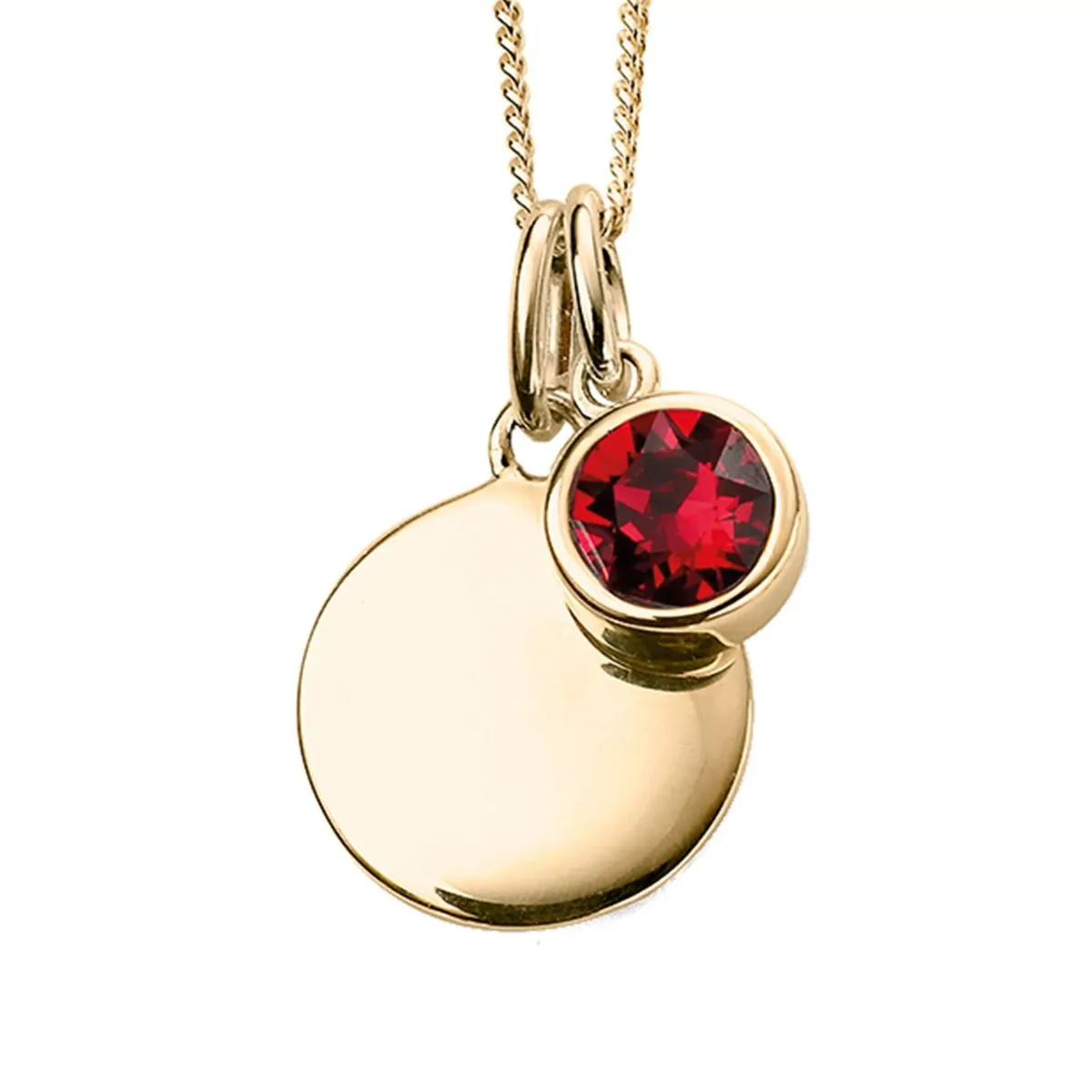 Yellow Gold Plated Sterling Silver Birthstone Round Disc Pendant Necklace