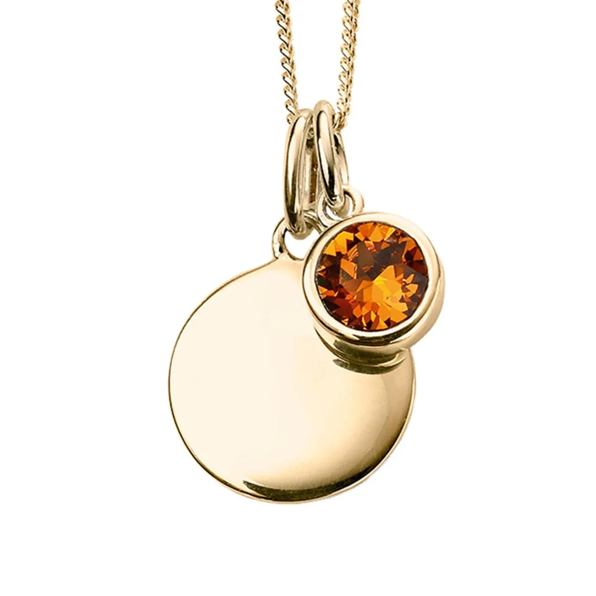 Yellow Gold Plated Sterling Silver Birthstone Round Disc Pendant Necklace