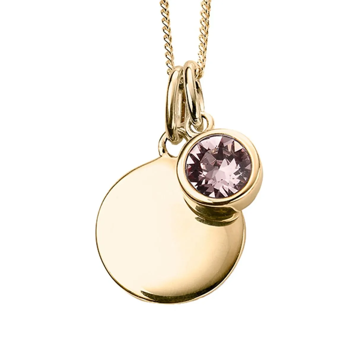 Yellow Gold Plated Sterling Silver Birthstone Round Disc Pendant Necklace