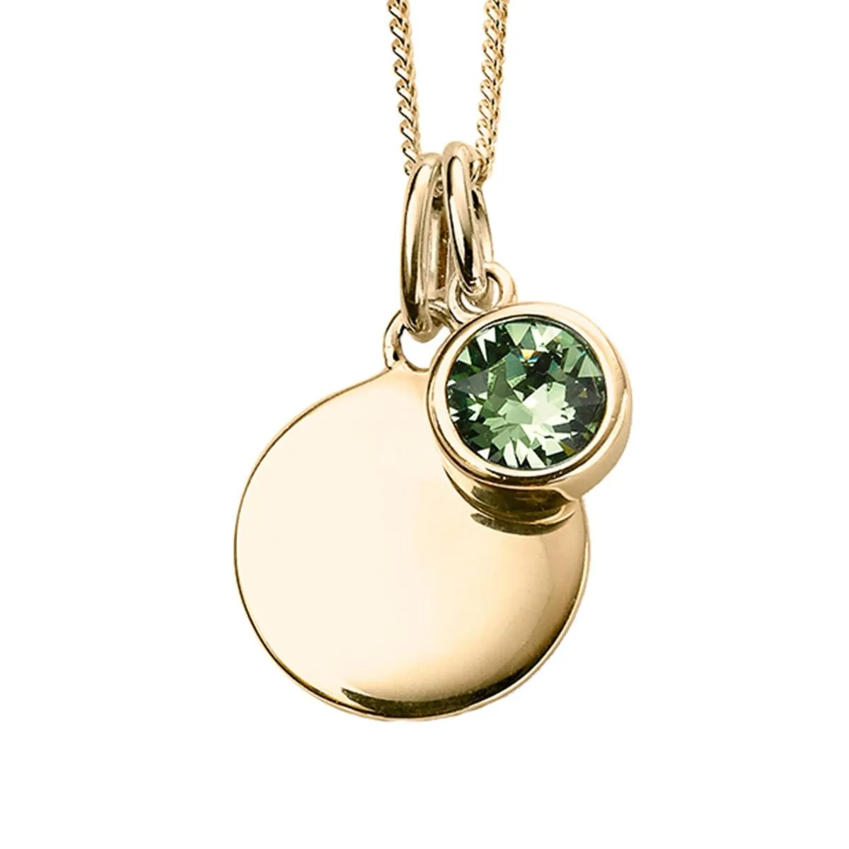 Yellow Gold Plated Sterling Silver Birthstone Round Disc Pendant Necklace