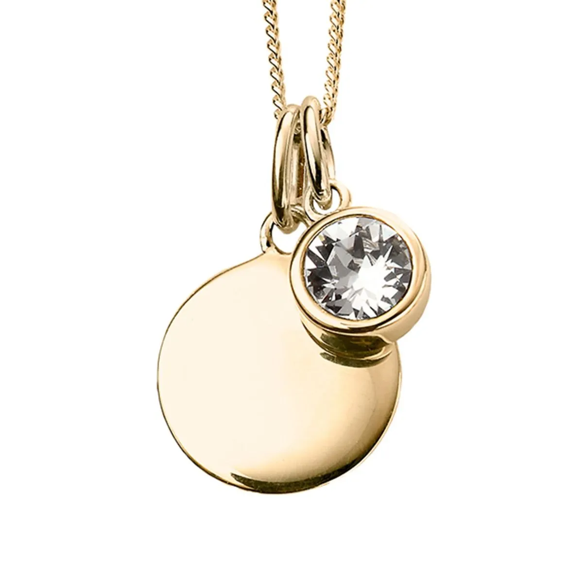 Yellow Gold Plated Sterling Silver Birthstone Round Disc Pendant Necklace
