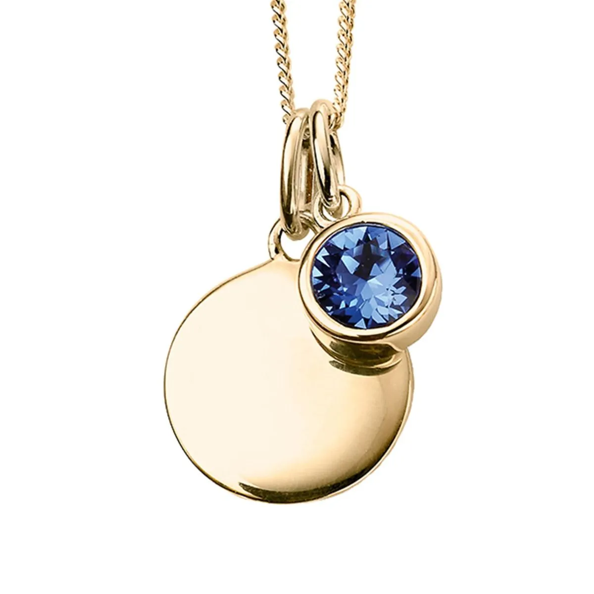 Yellow Gold Plated Sterling Silver Birthstone Round Disc Pendant Necklace