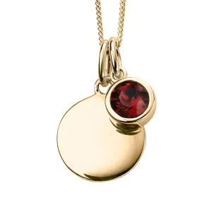 Yellow Gold Plated Sterling Silver Birthstone Round Disc Pendant Necklace
