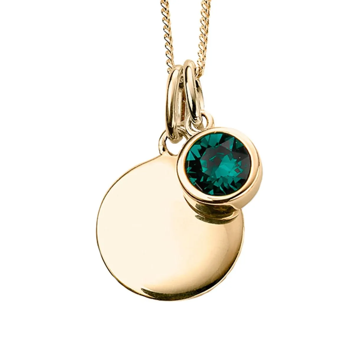 Yellow Gold Plated Sterling Silver Birthstone Round Disc Pendant Necklace