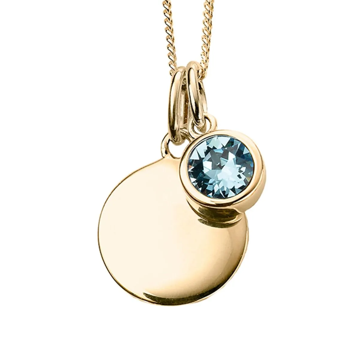 Yellow Gold Plated Sterling Silver Birthstone Round Disc Pendant Necklace