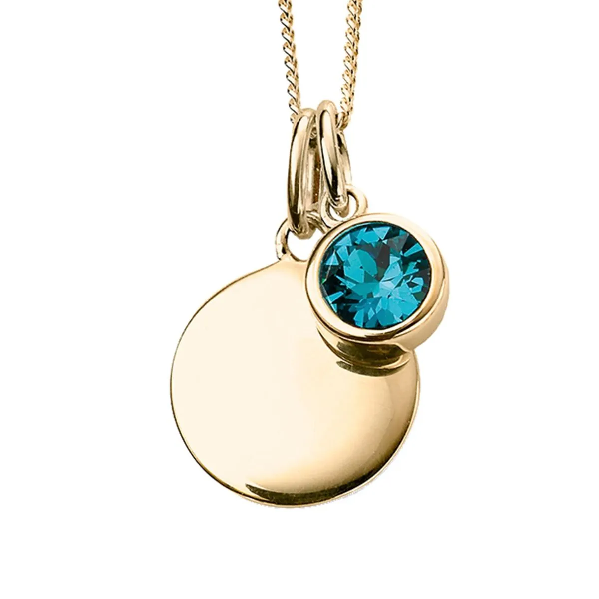 Yellow Gold Plated Sterling Silver Birthstone Round Disc Pendant Necklace