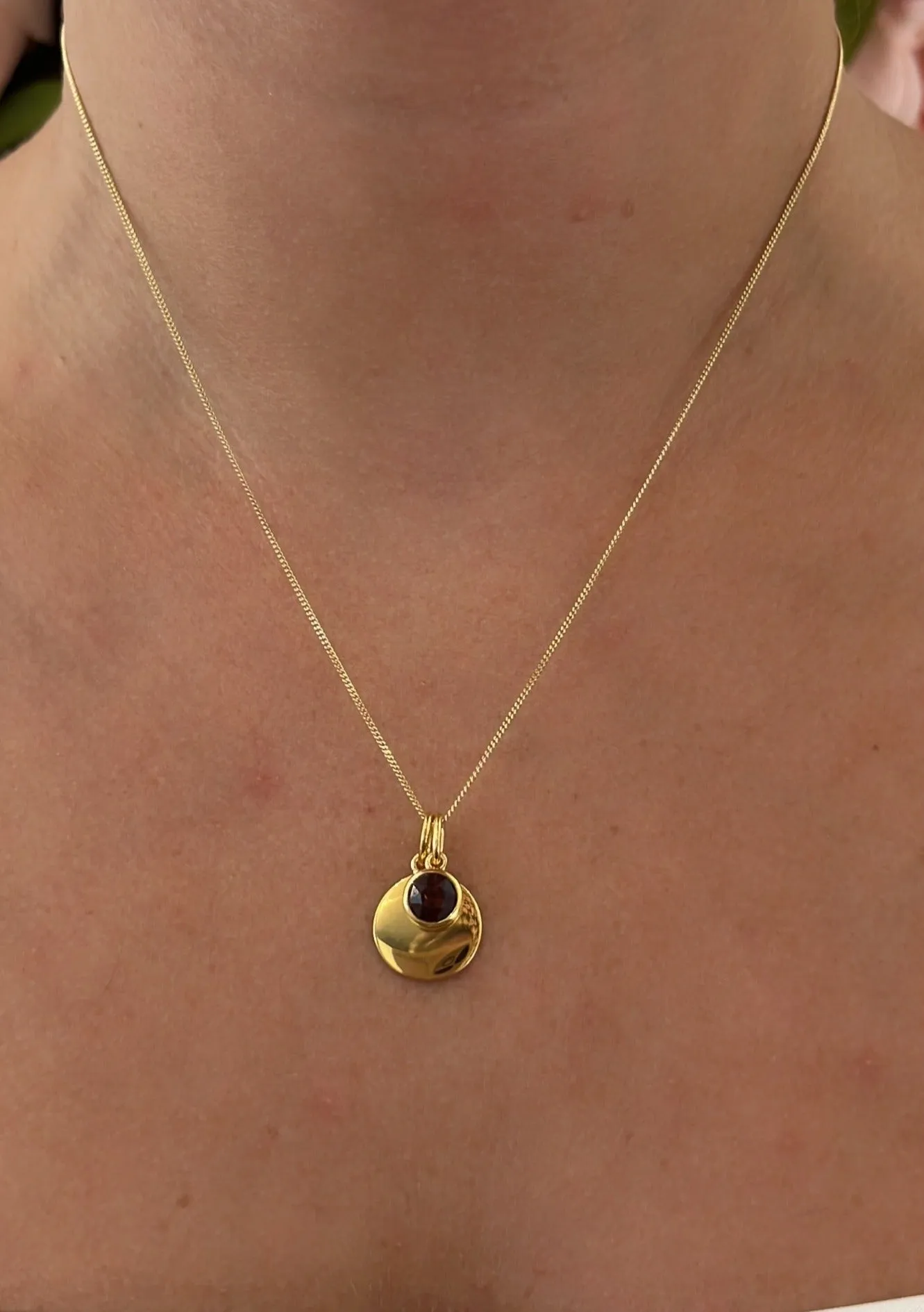 Yellow Gold Plated Sterling Silver Birthstone Round Disc Pendant Necklace