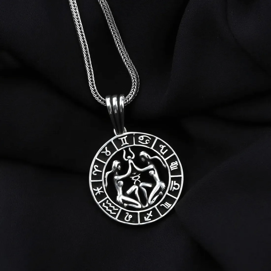 Zodiac Sign Men's 925 Silver Chain Necklace with Pendant