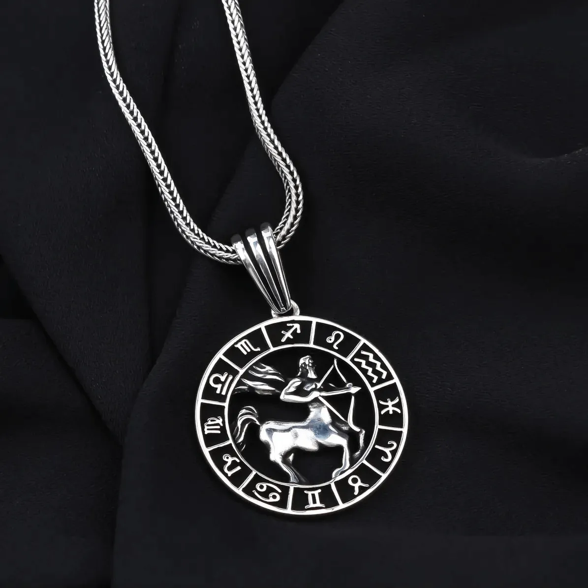 Zodiac Sign Men's 925 Silver Chain Necklace with Pendant