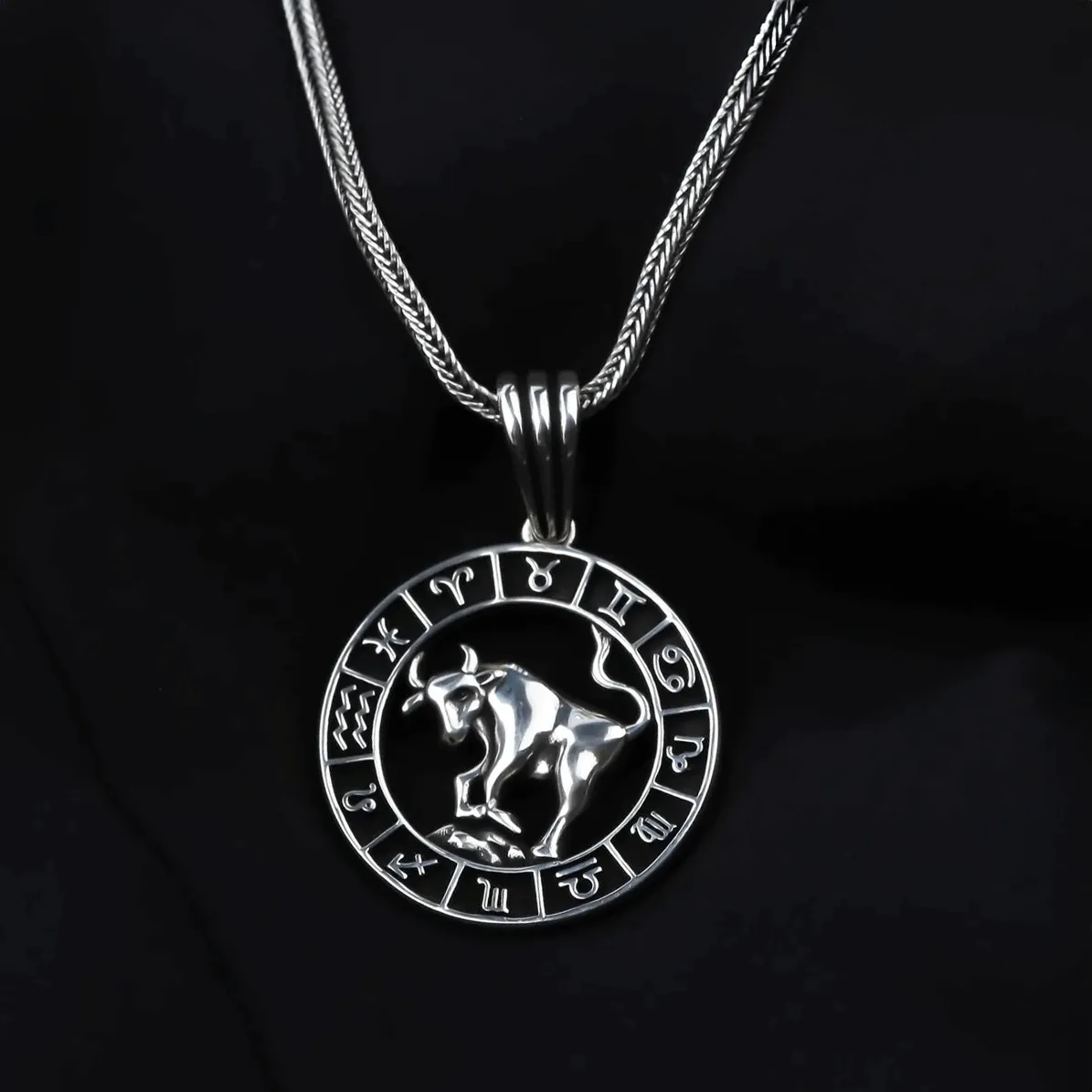 Zodiac Sign Men's 925 Silver Chain Necklace with Pendant
