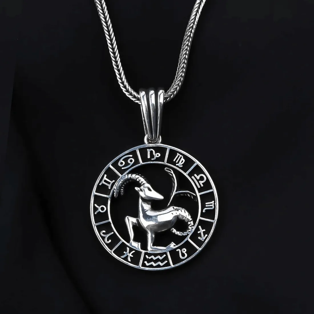 Zodiac Sign Men's 925 Silver Chain Necklace with Pendant