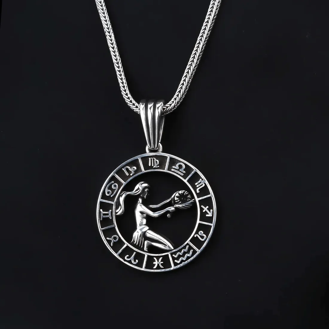 Zodiac Sign Men's 925 Silver Chain Necklace with Pendant