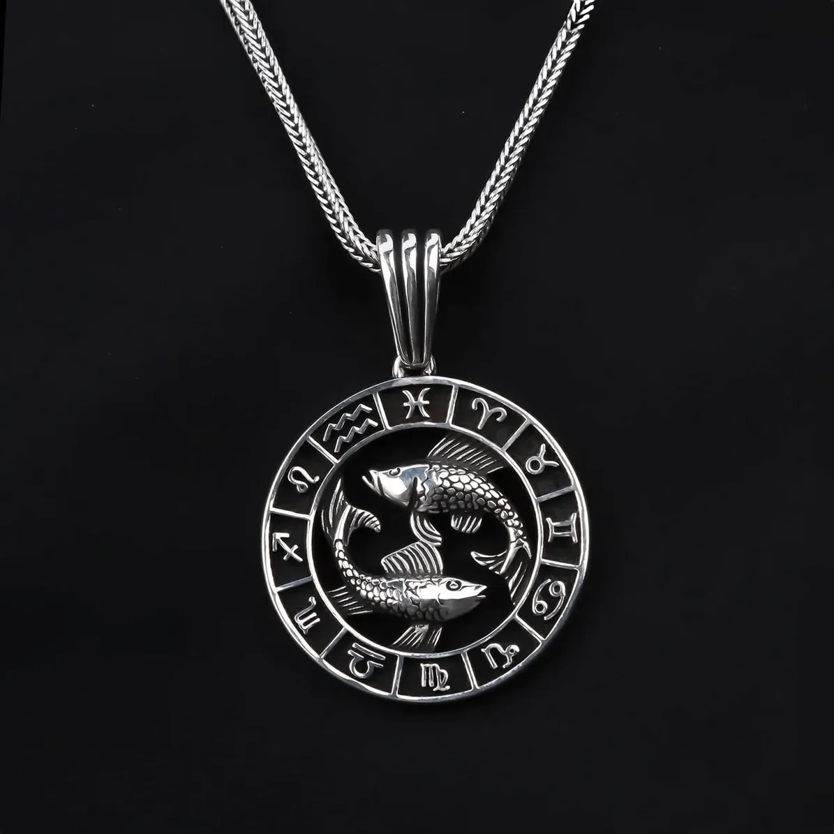 Zodiac Sign Men's 925 Silver Chain Necklace with Pendant