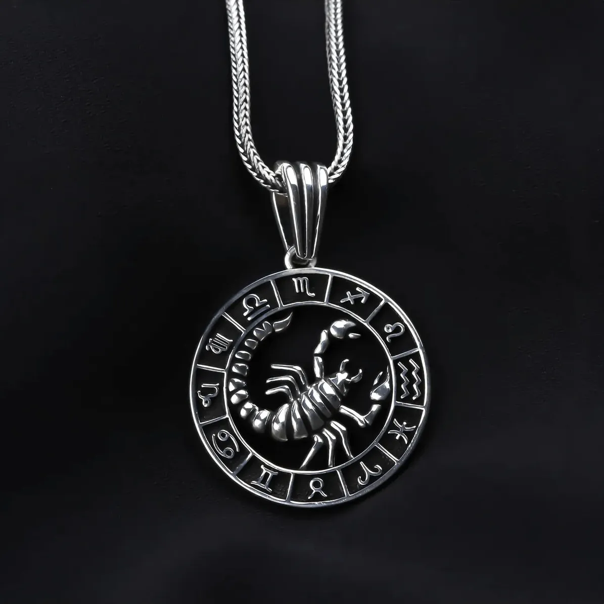 Zodiac Sign Men's 925 Silver Chain Necklace with Pendant