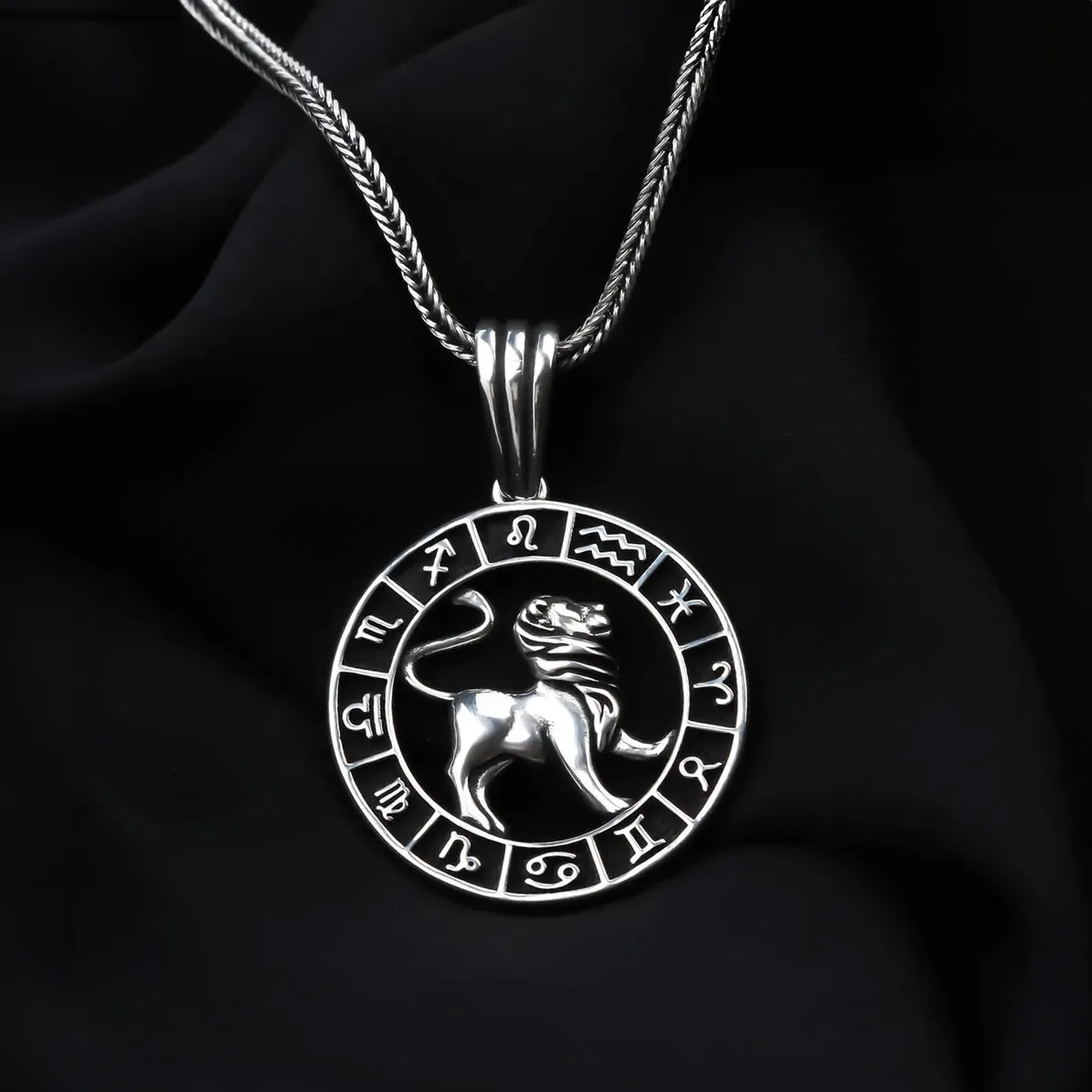 Zodiac Sign Men's 925 Silver Chain Necklace with Pendant