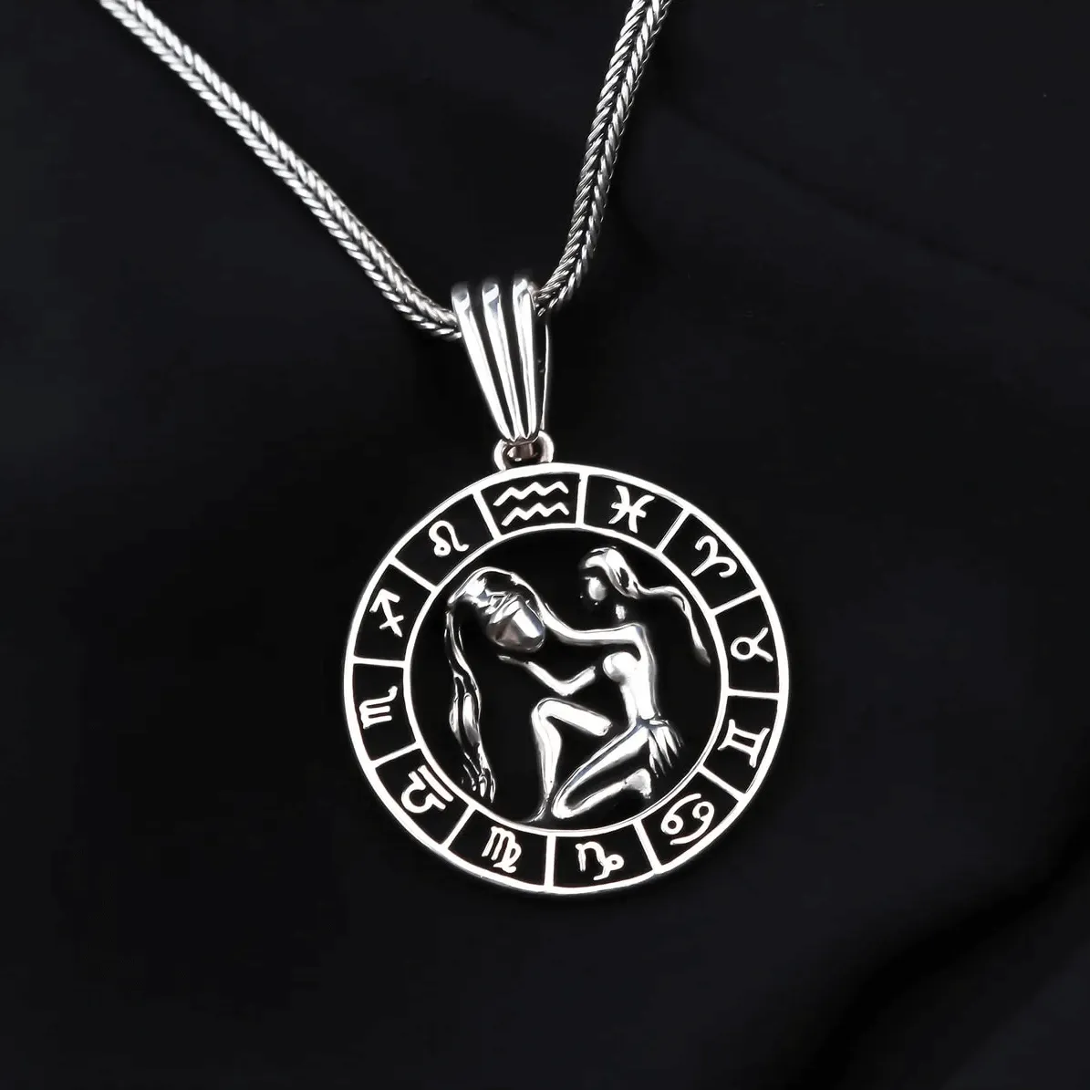 Zodiac Sign Men's 925 Silver Chain Necklace with Pendant
