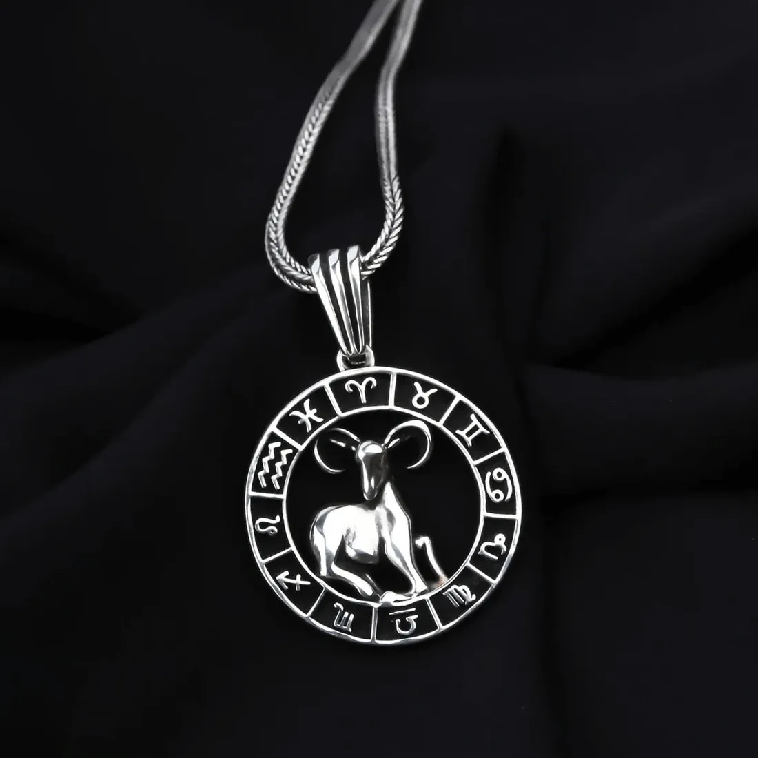 Zodiac Sign Men's 925 Silver Chain Necklace with Pendant